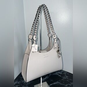 CALVIN KLEIN Shelly Novelty Satchel Women’s Leather Bag Dove Gray AUTHENTIC NEW